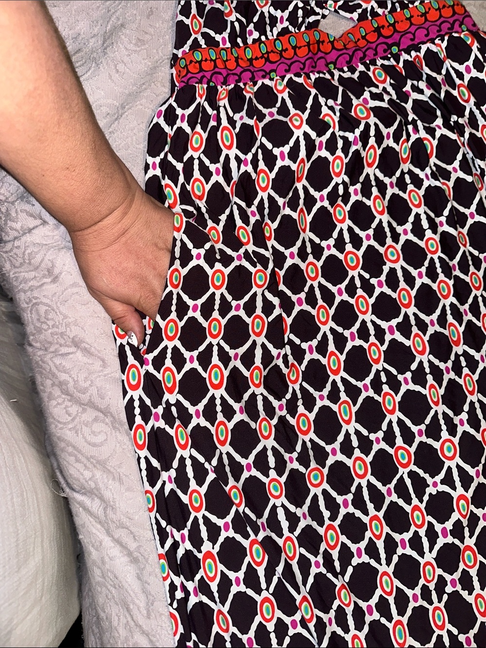 Trina Turk Black Maxi Dress with Bright Multicolor Border - Picture 4 of 8
